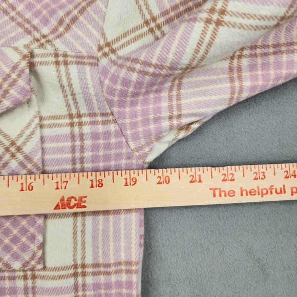 Aeropostale Hooded Button Up Flannel Shirt Womens XS Pink Check Cabincore Preppy - Picture 8 of 12